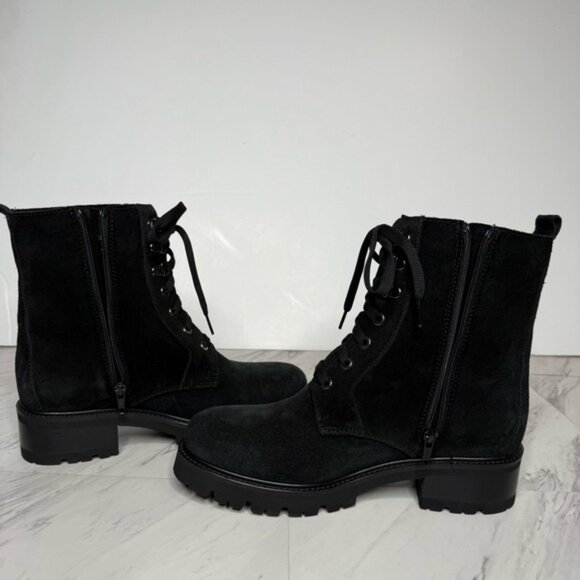 La Canadienne Jacques Black Suede Lace Up Lug Sole Heel Boot 8M - Picture 6 of 14